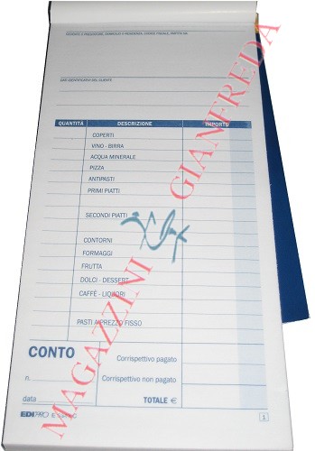 BLOCCO CONTO RISTORANTE CON DETTAGLIO VOCI 50X2 AUTORICALCANTI E5343C